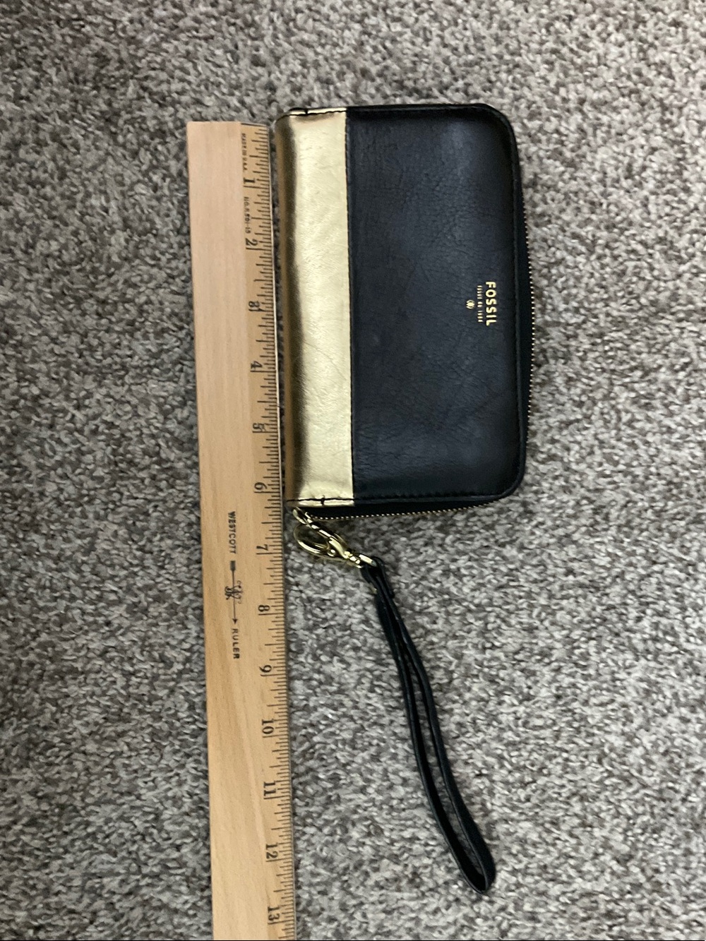 Fossil Black and Gold Leather Wristlet Wallet